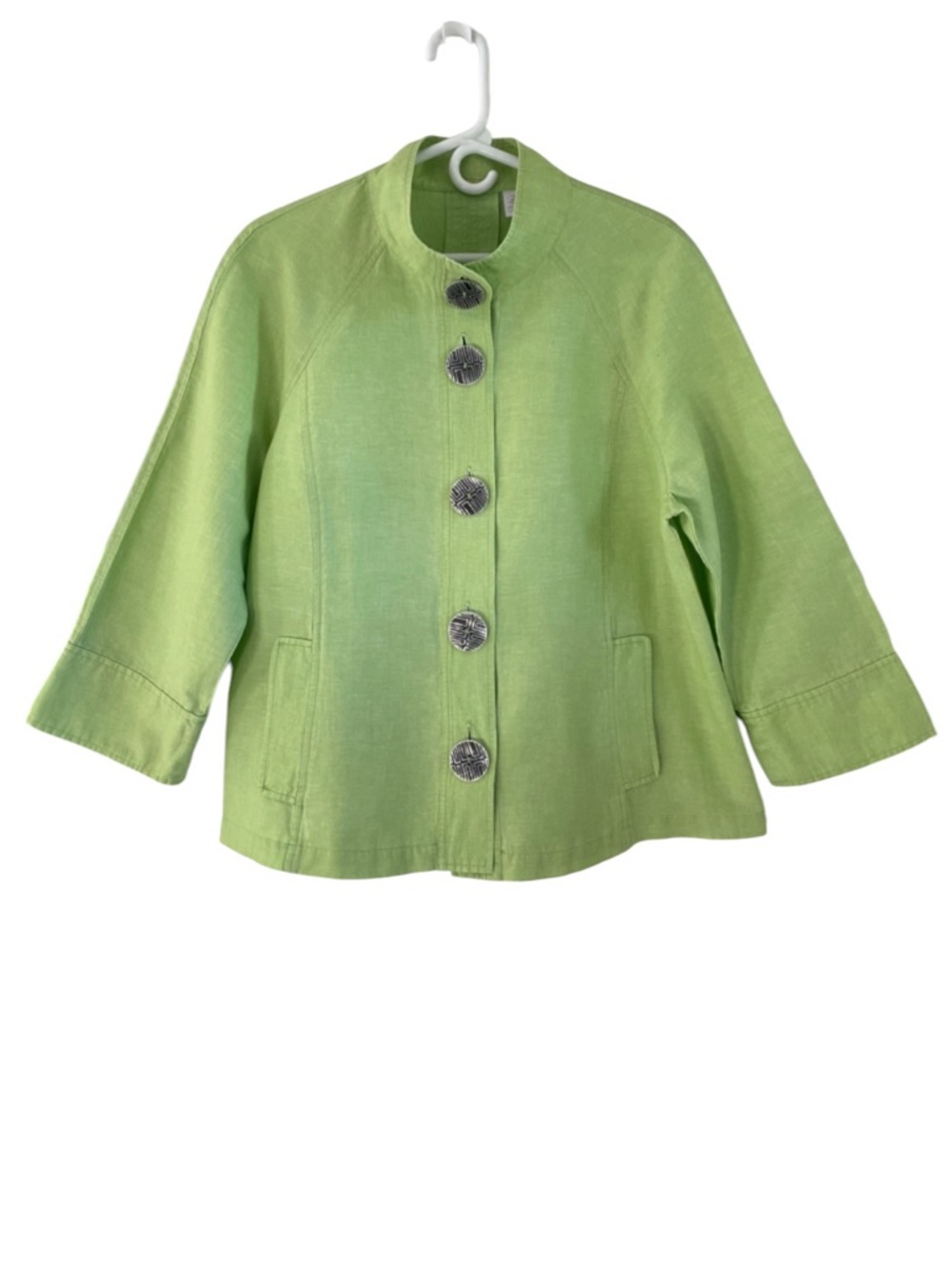 Chico’s 90’s Lime Green Women’s Button Front Linen Blend Jacket EUC L-12